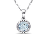 1.15 Carat (ctw) Aquamarine Halo Pendant Necklace in Sterling Silver with Chain